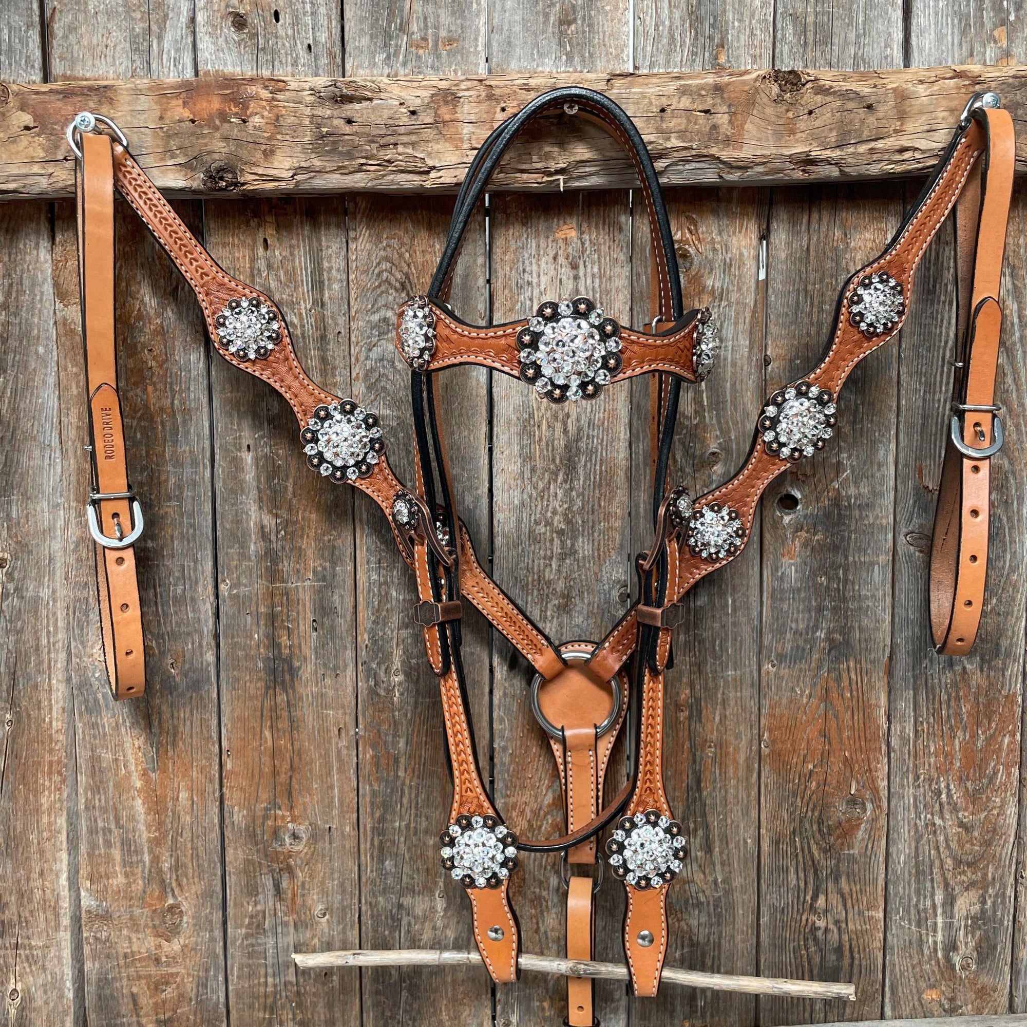 Light Oil Basketweave Clear Browband/One Ear Tack Set  