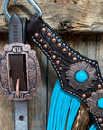 Dark Oil Copper Dot Turquoise Browband/One Ear Tack Set  