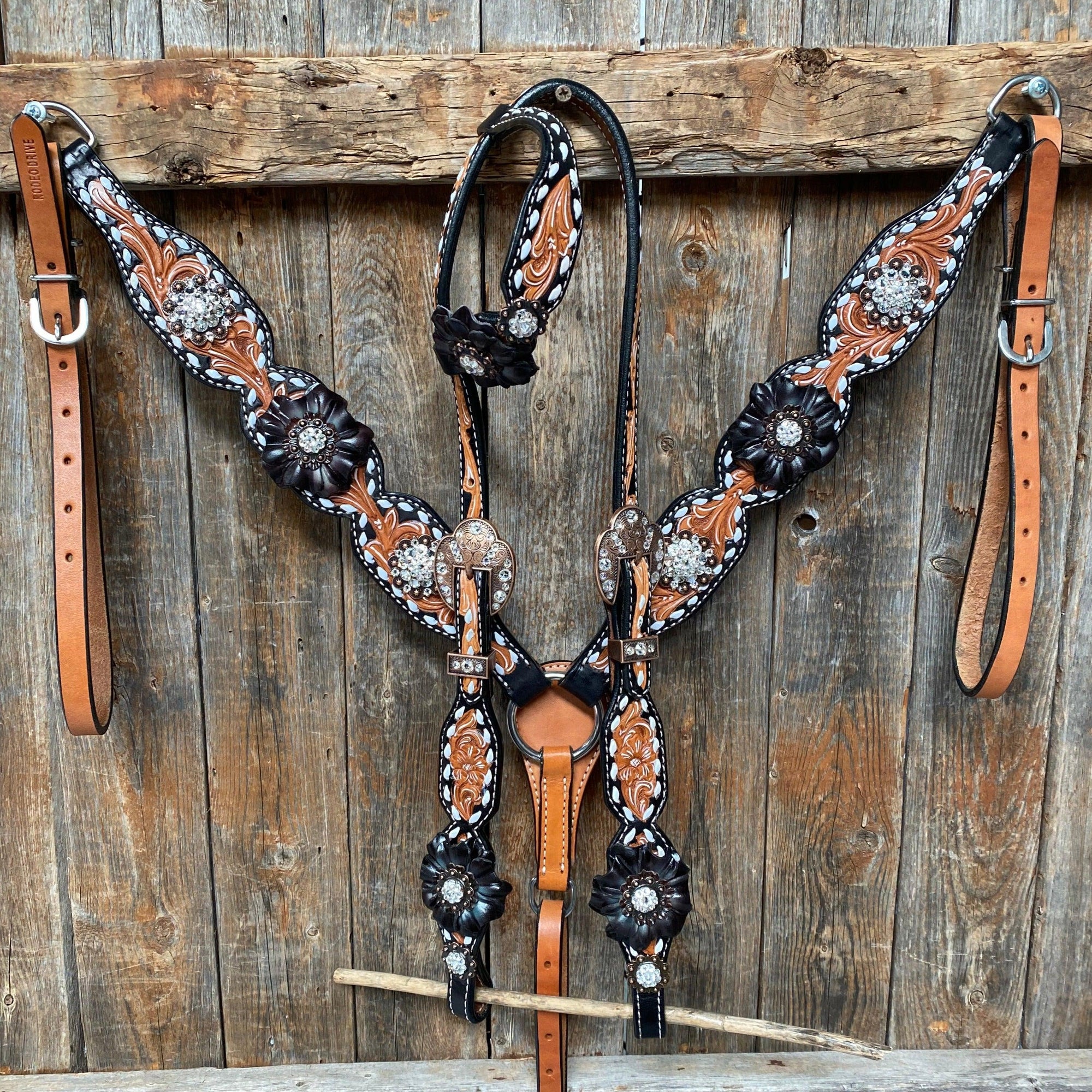 Classic Black and Clear Browband/One Ear Tack Set  