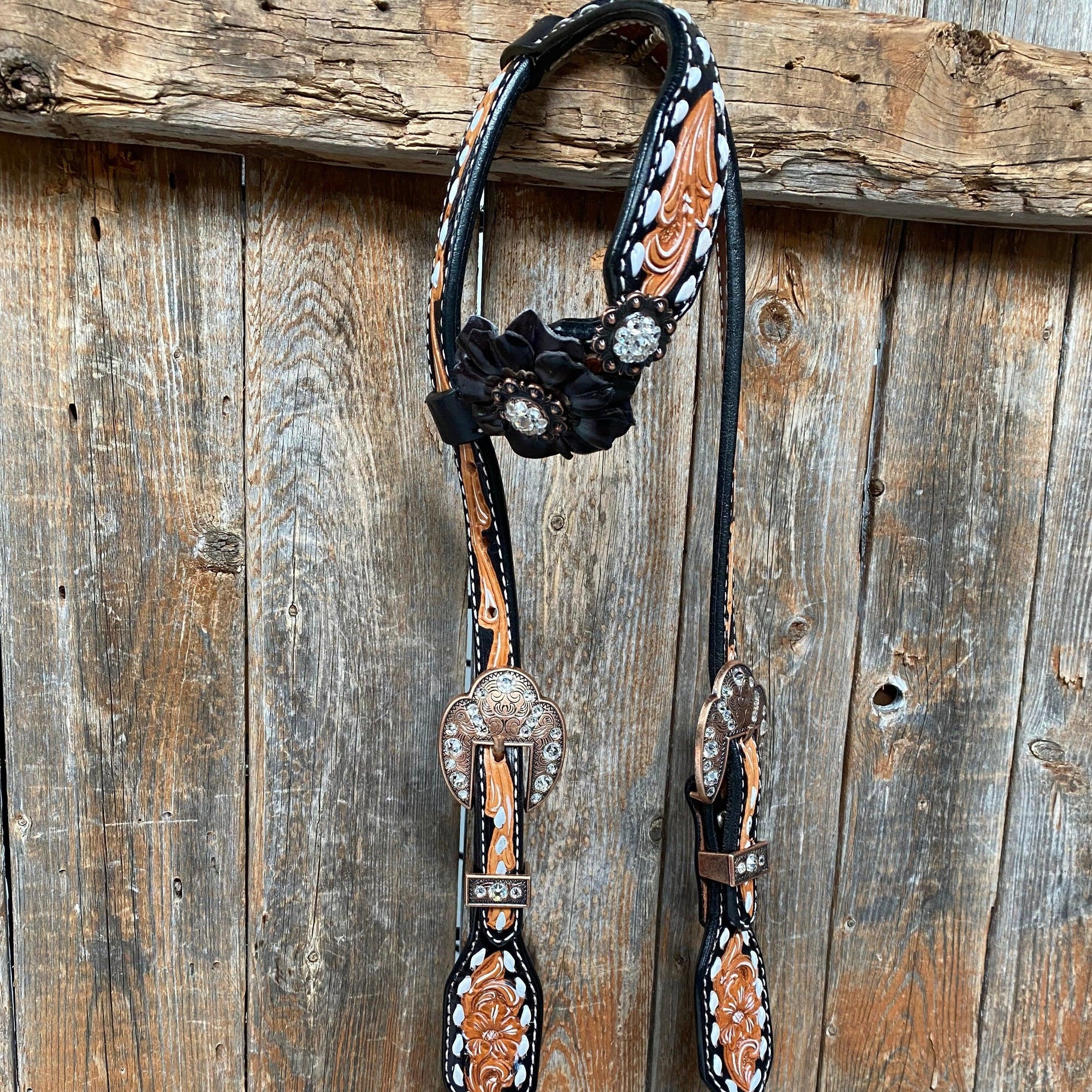 Classic Black and Clear Browband/One Ear Tack Set  