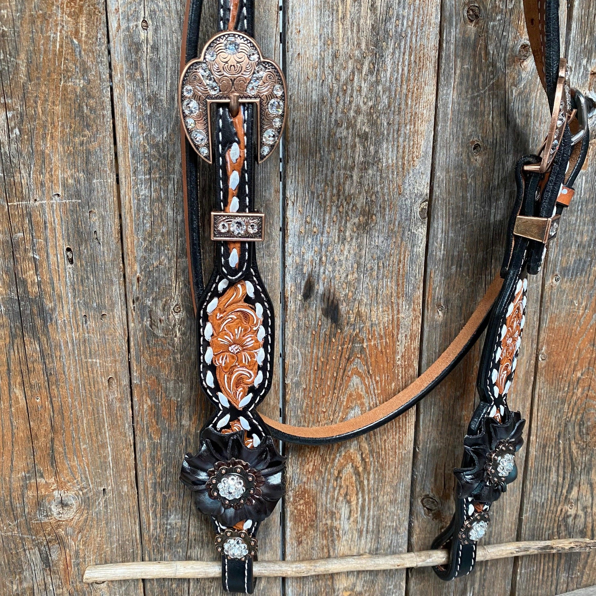 Classic Black and Clear Browband/One Ear Tack Set  