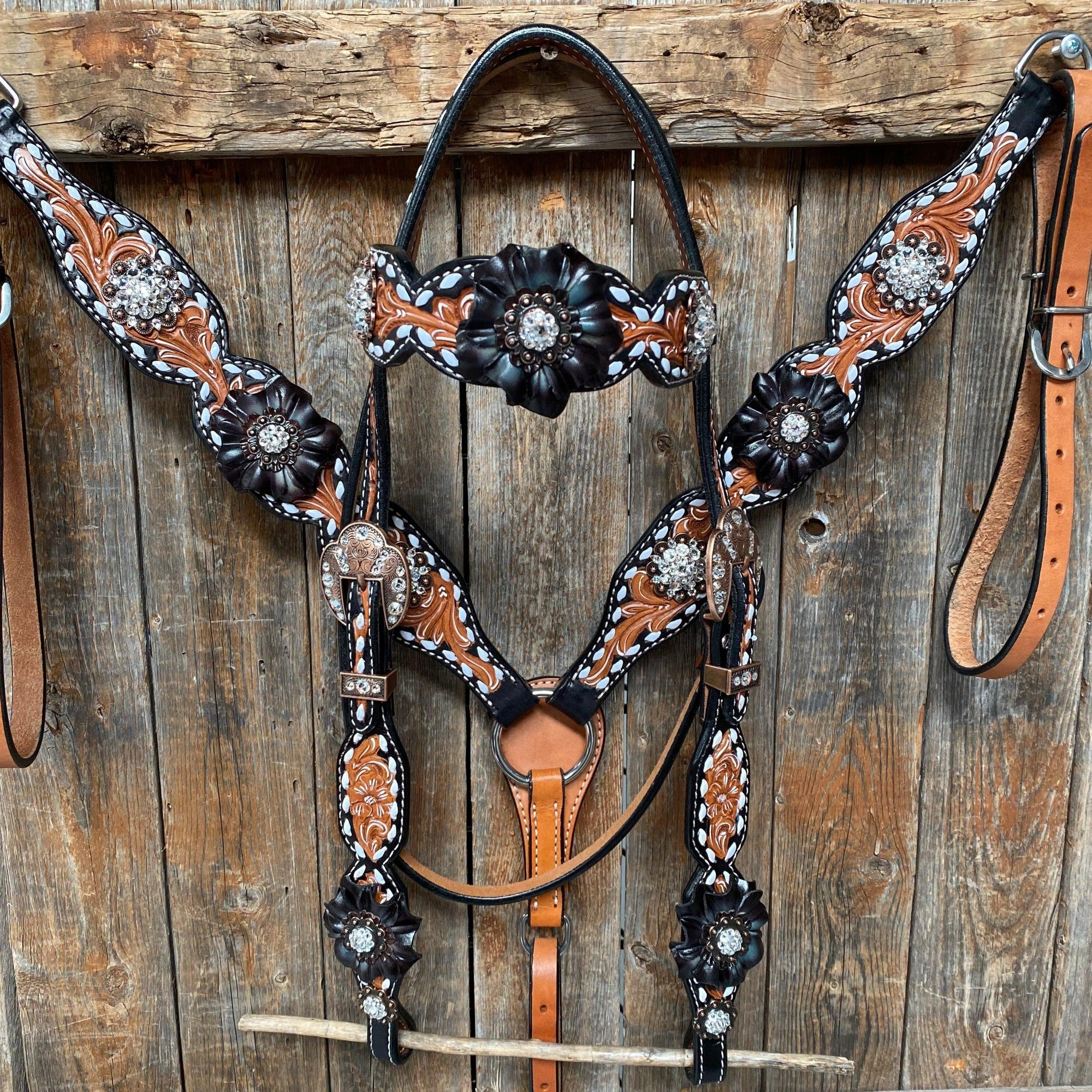 Classic Black and Clear Browband/One Ear Tack Set  