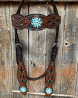 Hand Painted Two Tone Clear/Turquoise Browband / One Ear / Breastcollar Tack Set 