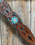 Hand Painted Two Tone Clear/Turquoise Browband / One Ear / Breastcollar Tack Set 
