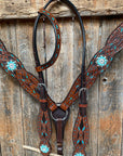 Hand Painted Two Tone Clear/Turquoise Browband / One Ear / Breastcollar Tack Set 