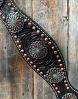 Dark Oil Floral Copper Dot & Turquoise Browband Headstall / Breastcollar Tack Set 