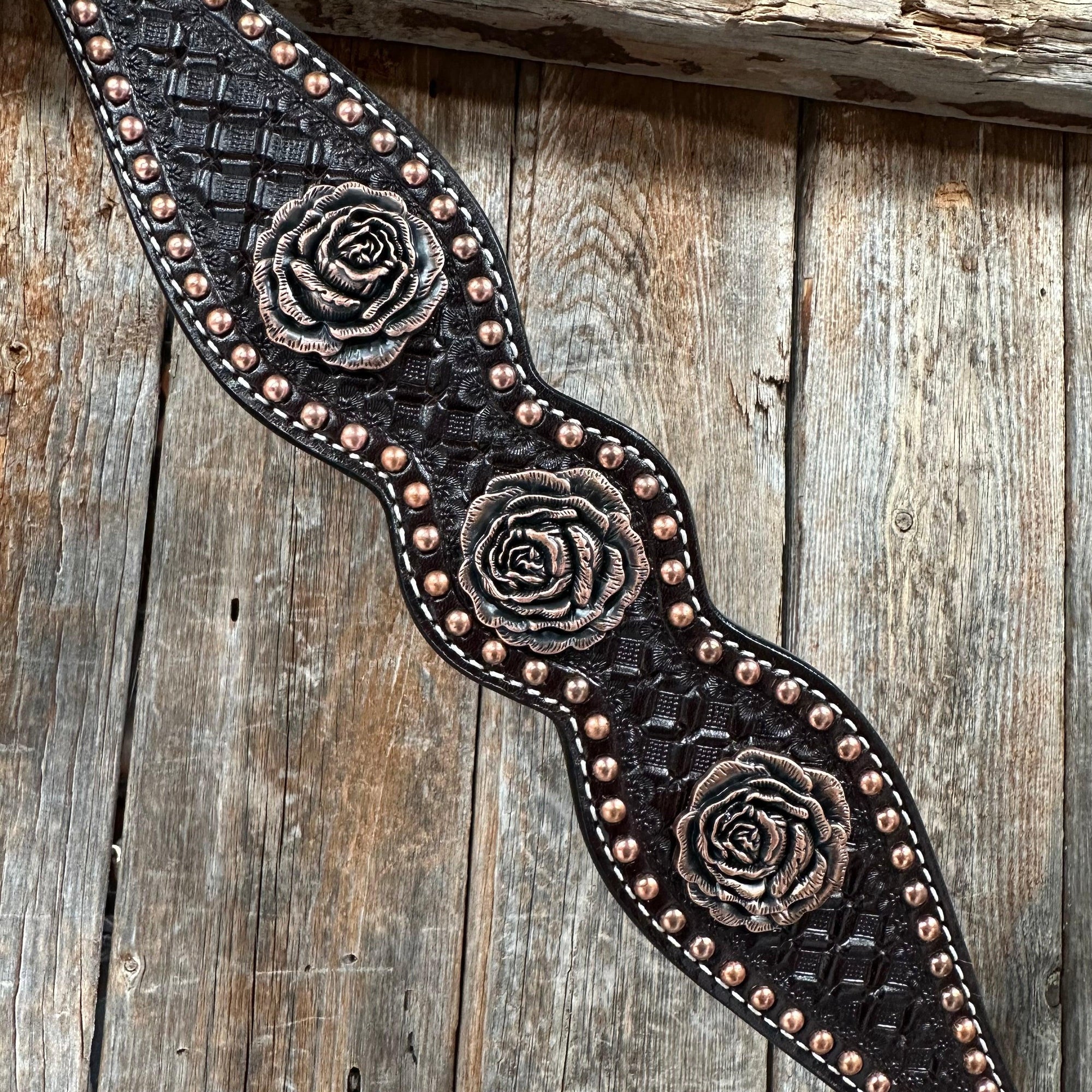 Copper Dot Honeycomb Rose Browband / One Ear Tack Set 