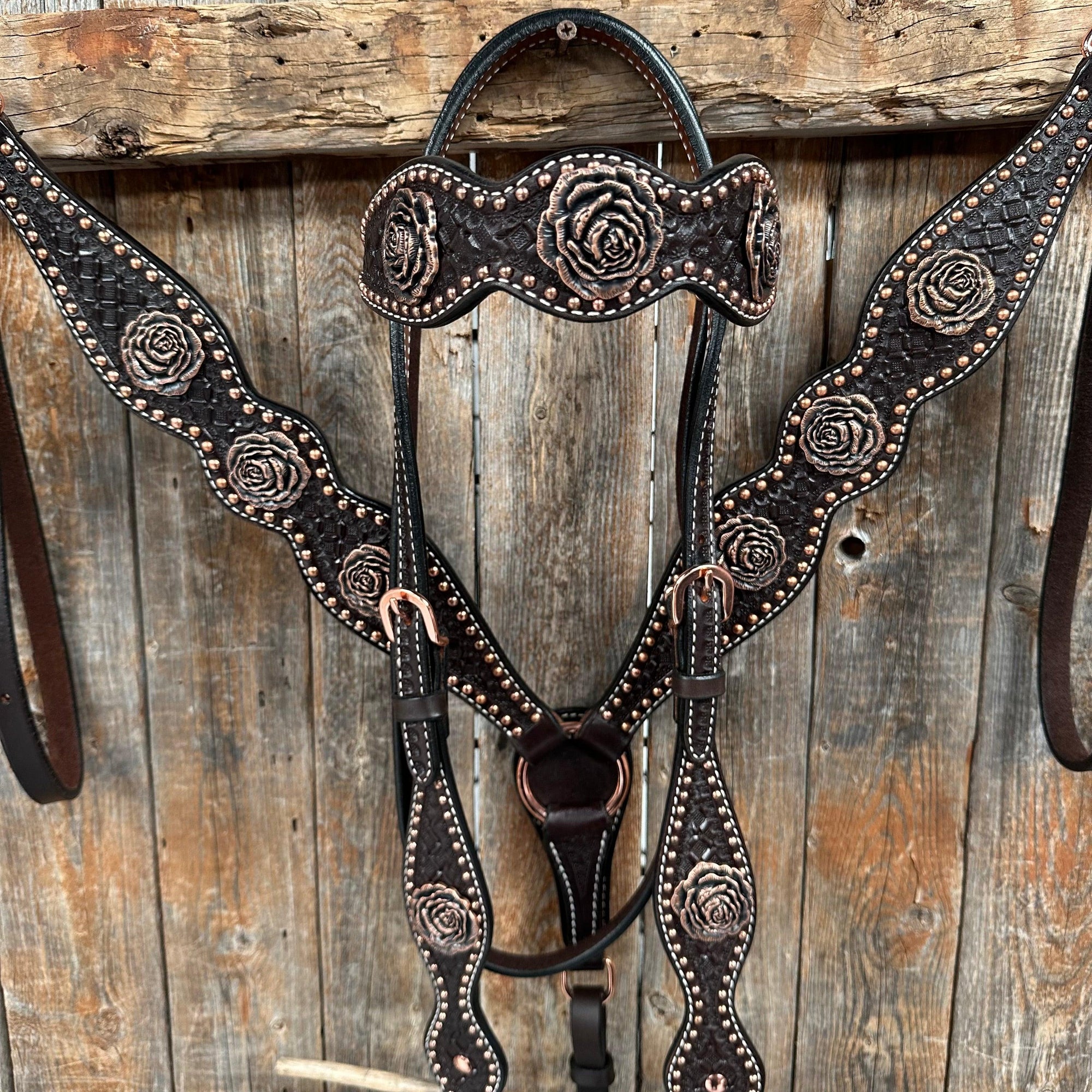 Copper Dot Honeycomb Rose Browband / One Ear Tack Set 