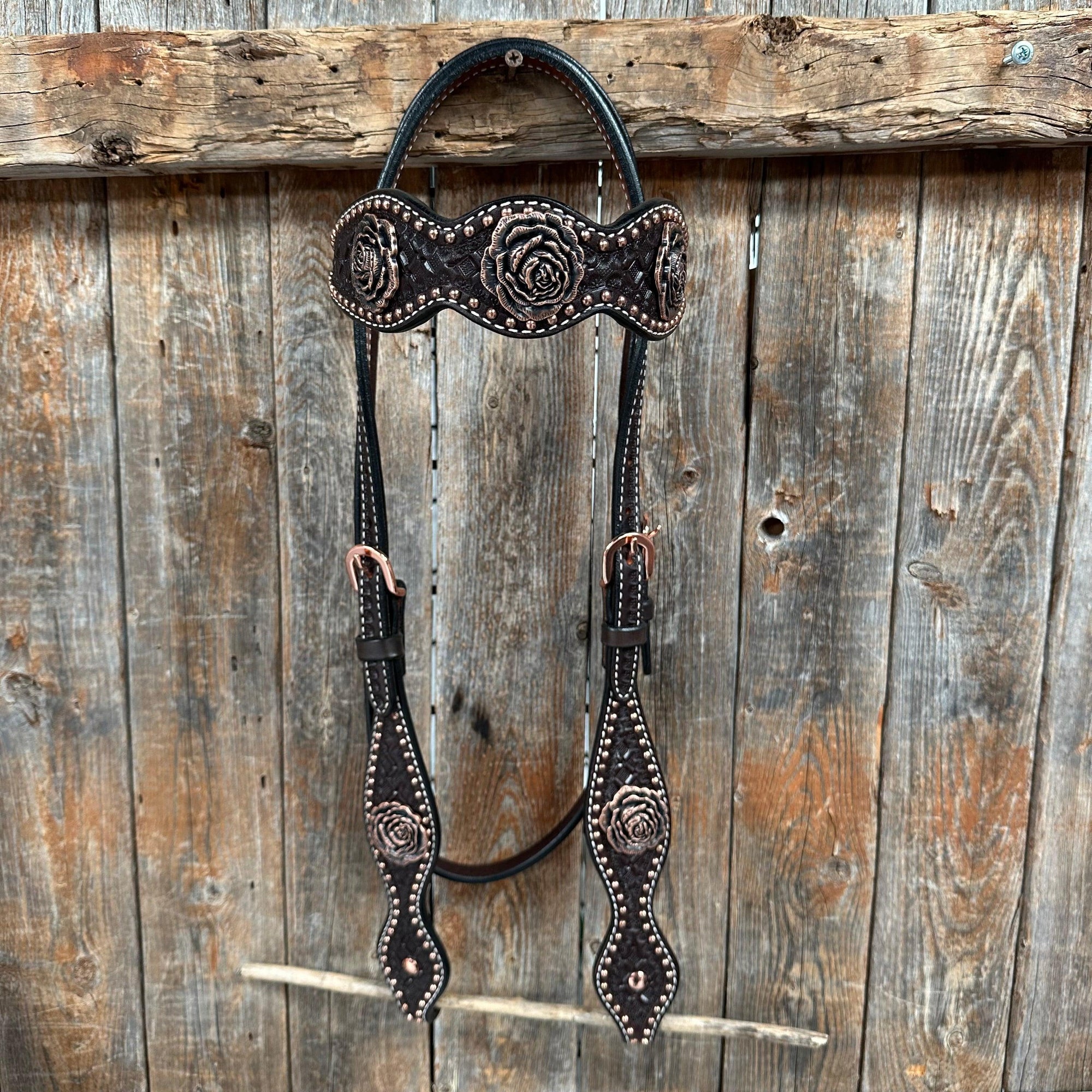Copper Dot Honeycomb Rose Browband / One Ear Tack Set 