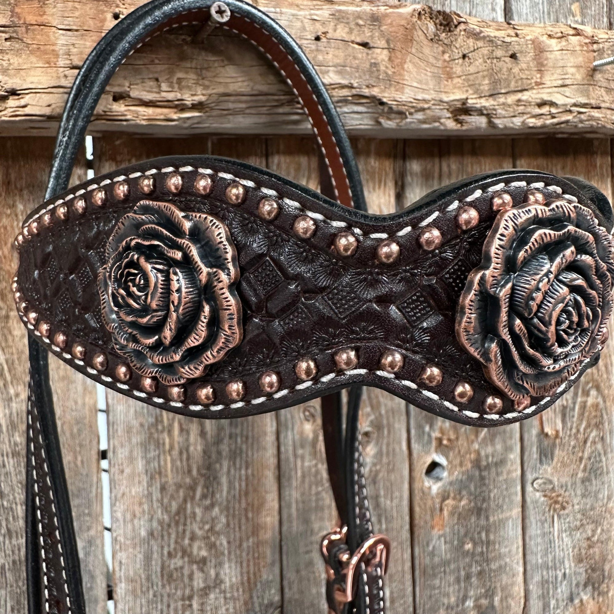 Copper Dot Honeycomb Rose Browband / One Ear Tack Set 