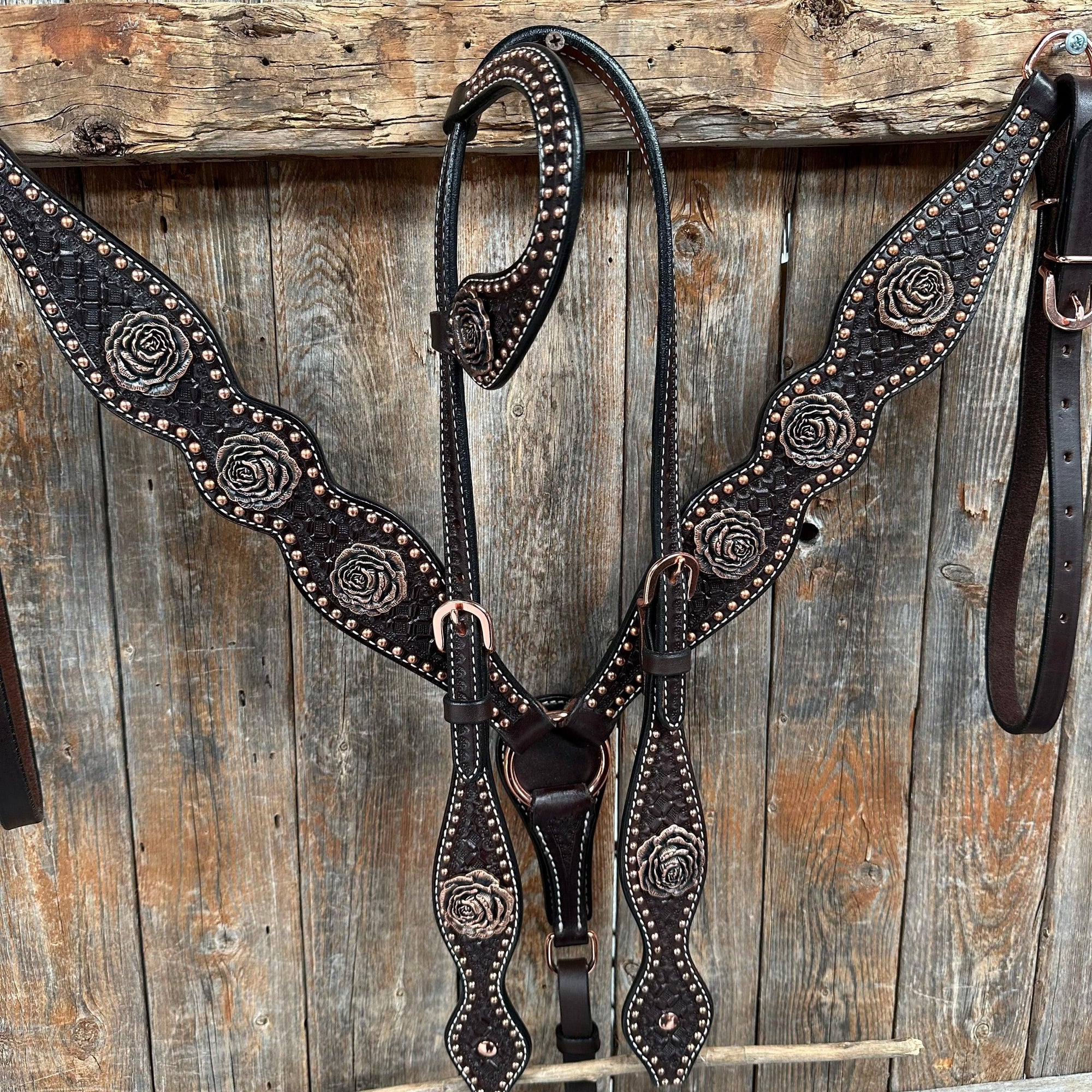 Copper Dot Honeycomb Rose Browband / One Ear Tack Set 
