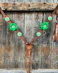 Light Oil Basketweave Neon Green - AB Browband/One Ear Tack Set  