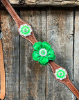 Light Oil Basketweave Neon Green - AB Browband/One Ear Tack Set  