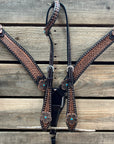 Two Tone Honeycomb Copper Flower Browband/One Ear Headstall & Breastcollar Tack Set 