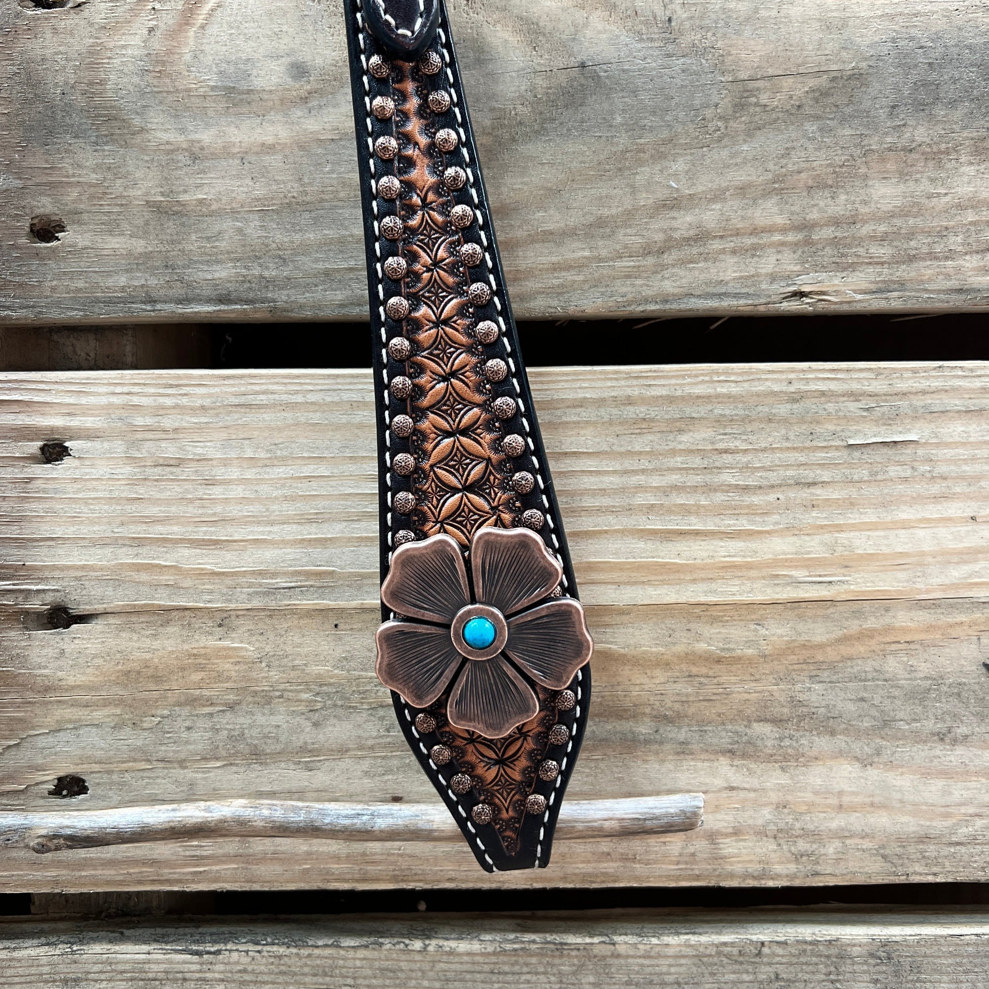 Two Tone Honeycomb Copper Flower Browband/One Ear Headstall &amp; Breastcollar Tack Set 