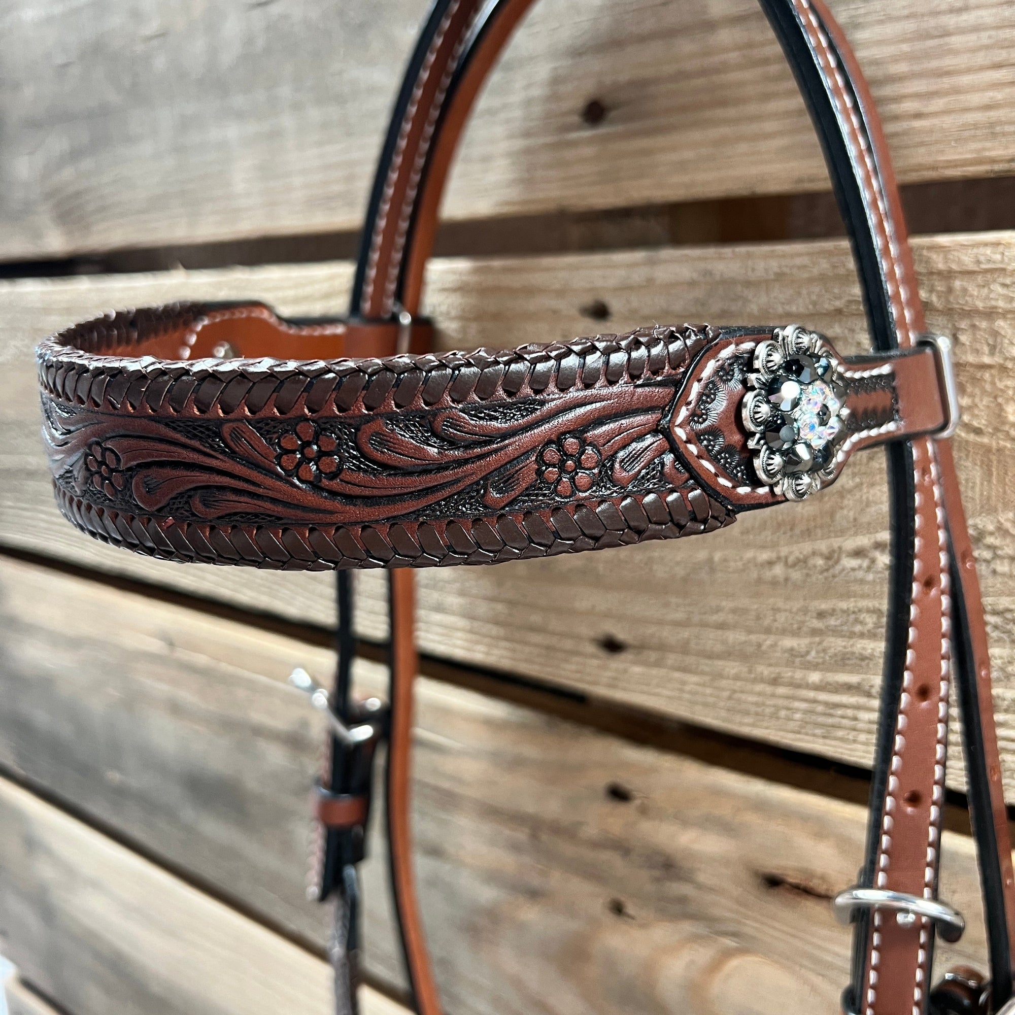Dark Oil Braid Jet and AB Browband / One Ear Tack Set  
