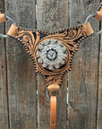 Floral Whipstitch Black and Red Browband / One Ear - Triangle / Gladiator Breastcollar Tack Set 
