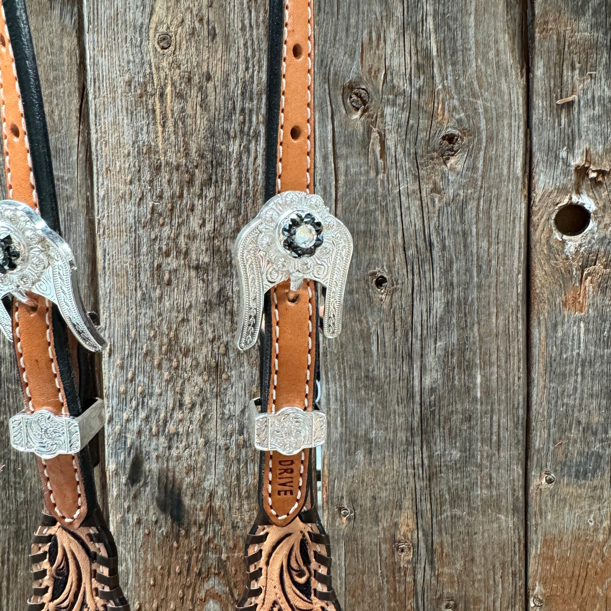 Floral Whipstitch Black and Red Browband / One Ear - Triangle / Gladiator Breastcollar Tack Set 