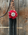 Floral Whipstitch Black and Red Browband / One Ear - Triangle / Gladiator Breastcollar Tack Set 