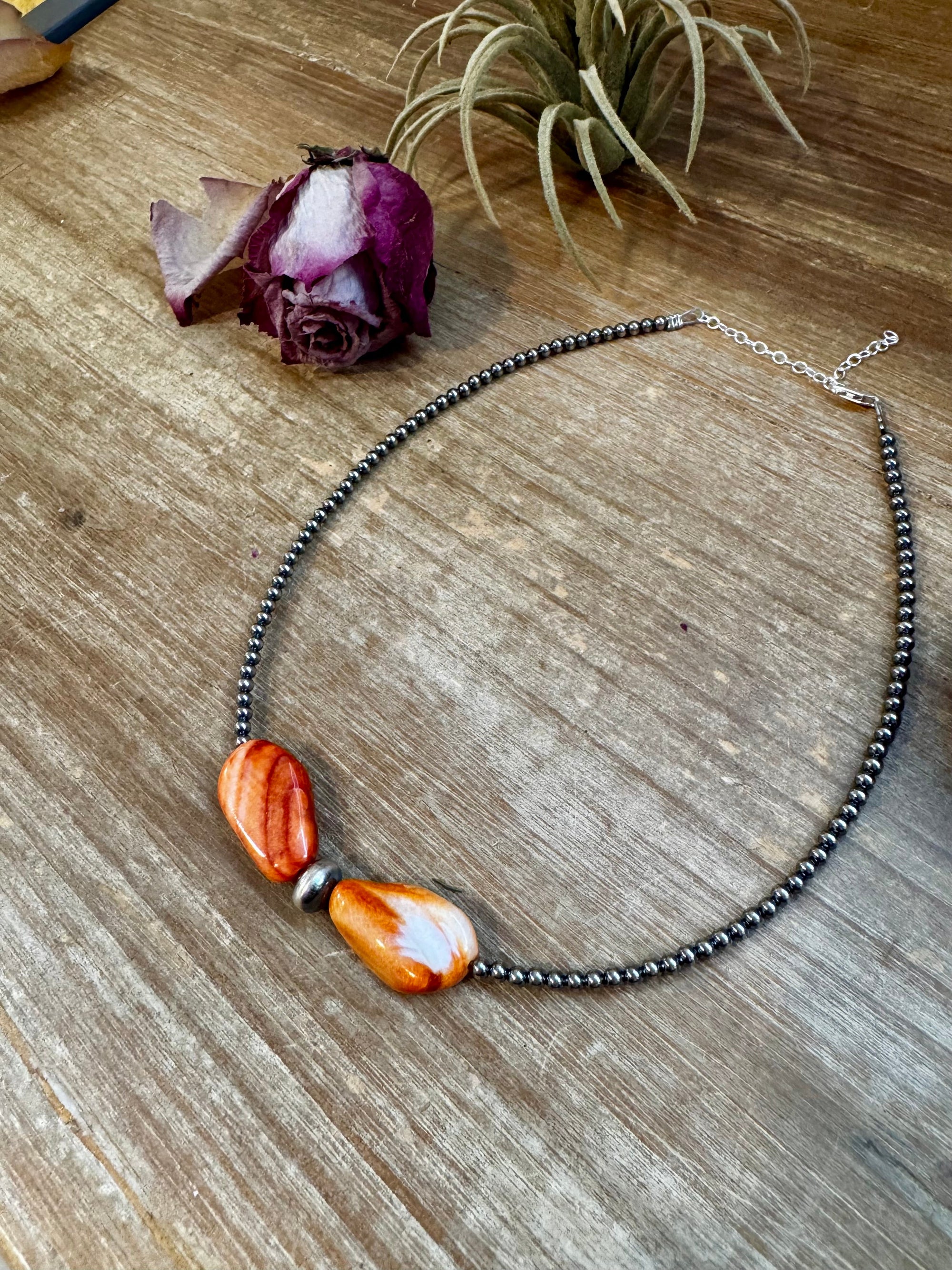 14" Spiny Oyster &amp; Sterling Silver Pearl Choker – 3mm &amp; 10mm