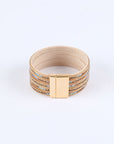 Gold Full Diamond Leather Wide Edge Magnetic Buckle Bracelet