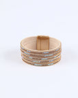 Gold Full Diamond Leather Wide Edge Magnetic Buckle Bracelet