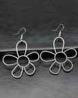 Silvery Alloy Hollowed Flower Hook Earrings