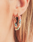 Pink Colorful Flower Hoop Earrings