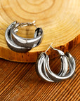 Silvery Layered Hoop Studded Earrings