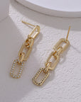 Gold Chain Link Rhinestone Decor Plate Stud Earrings