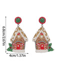 White Christmas Style House Beaded Stud Dangle Earrings