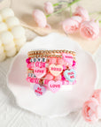 Valentine Heart Pendant Beaded Elastic Bracelet