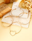 Gold Heart Knot Plated Multi Layer Open Cuff Bracelet Set