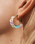 Gold Beaded Flower Hoop Earrings