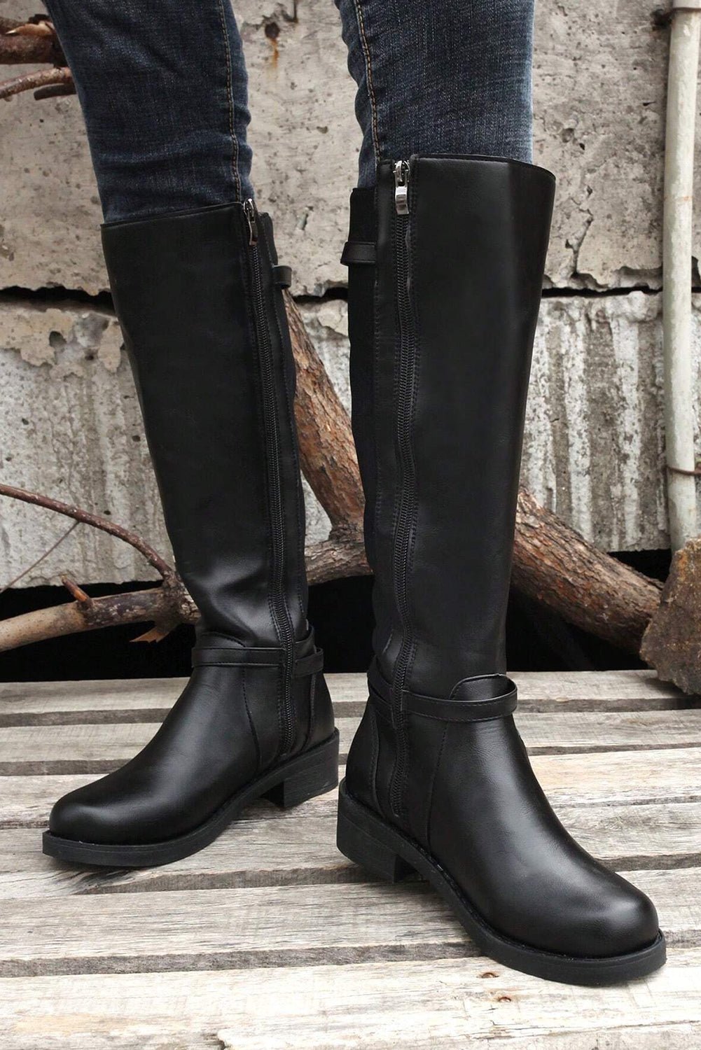 Josie Zipper Knee High Low Heel Boots