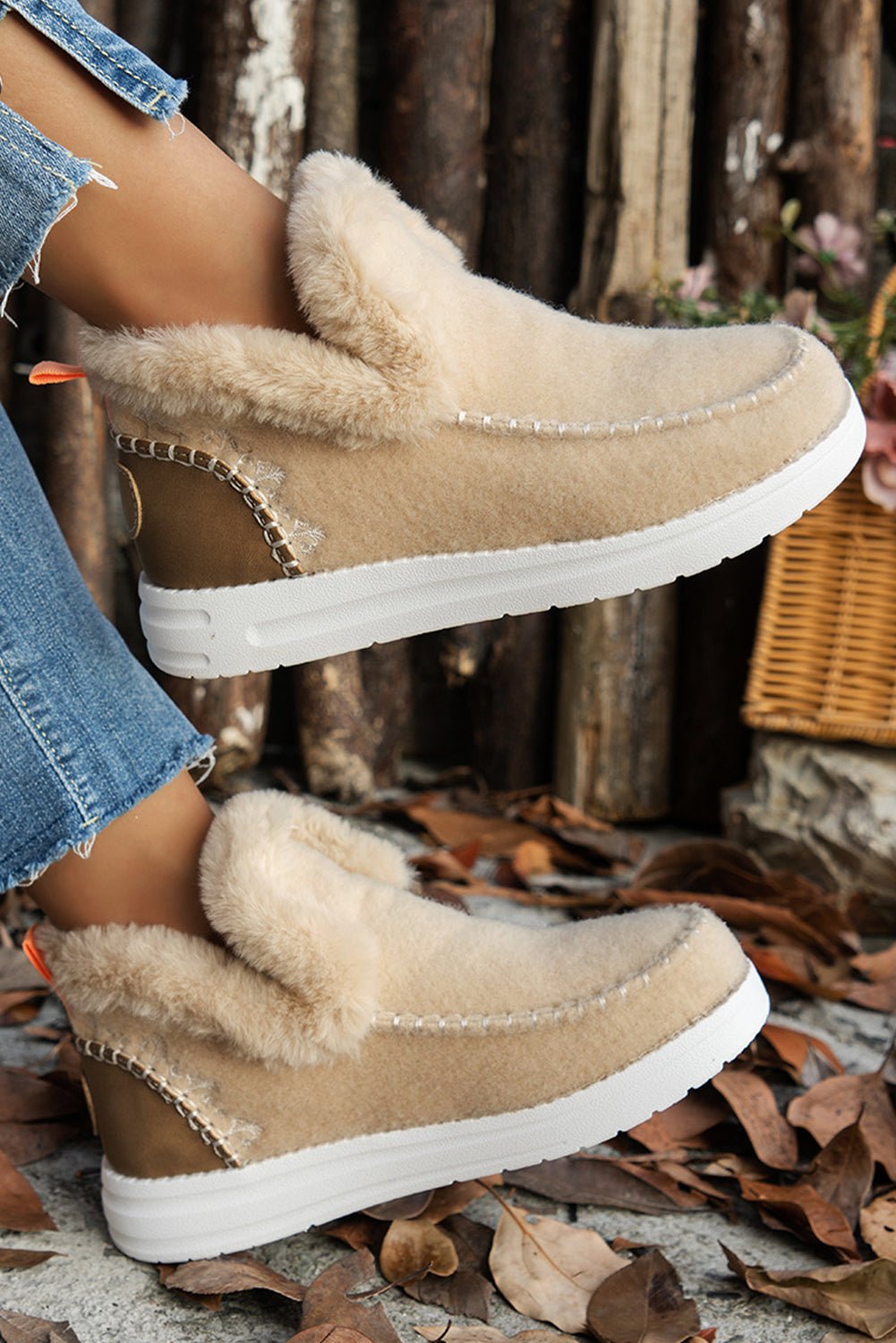 Anna Suede Stitching Plush Lined Anklet Boots