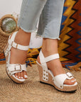 Elli Rivet Buckle Closure Wedge Sandals