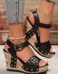 Elli Rivet Buckle Closure Wedge Sandals