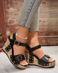 Elli Rivet Buckle Closure Wedge Sandals