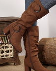Suede Double Buckled Side Zipped Mid-calf Boots