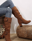 Suede Double Buckled Side Zipped Mid-calf Boots