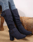 Suede Double Buckled Side Zipped Mid-calf Boots