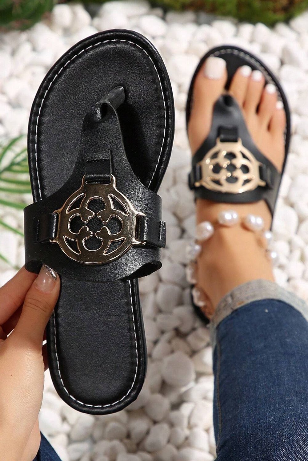 Metal Decor Thong Slippers