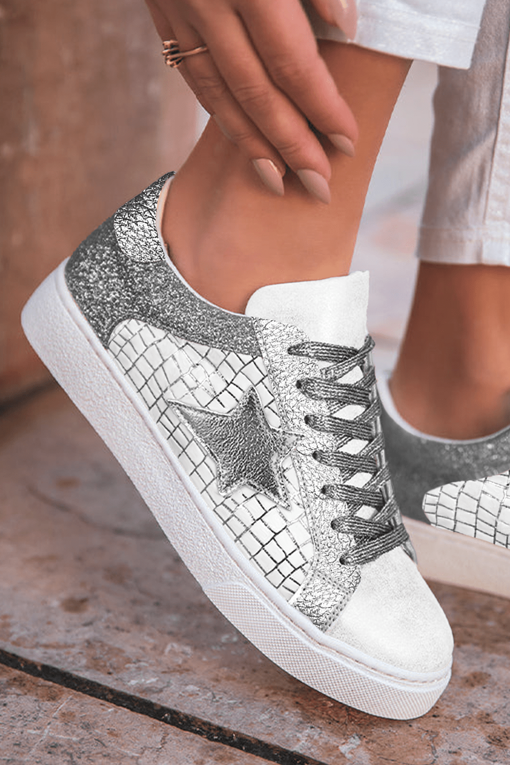 Emi Glitter Star Lace-up Sneakers