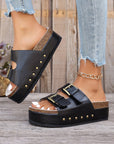 Dual Buckle Studded Platform Sandal Slippers