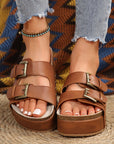 Dual Buckle Studded Platform Sandal Slippers
