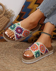 Geometric Woven Crisscross Strap Platform Slippers