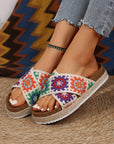 Geometric Woven Crisscross Strap Platform Slippers