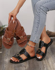 Saylor Buckle Decor Dual Bands Flat Slippers
