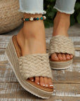 Woven Wide Band Platform Slippers